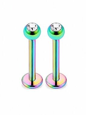 Rainbow CZ Flat Back Stud Earrings 16G 3mm CZ Stainless Steel
